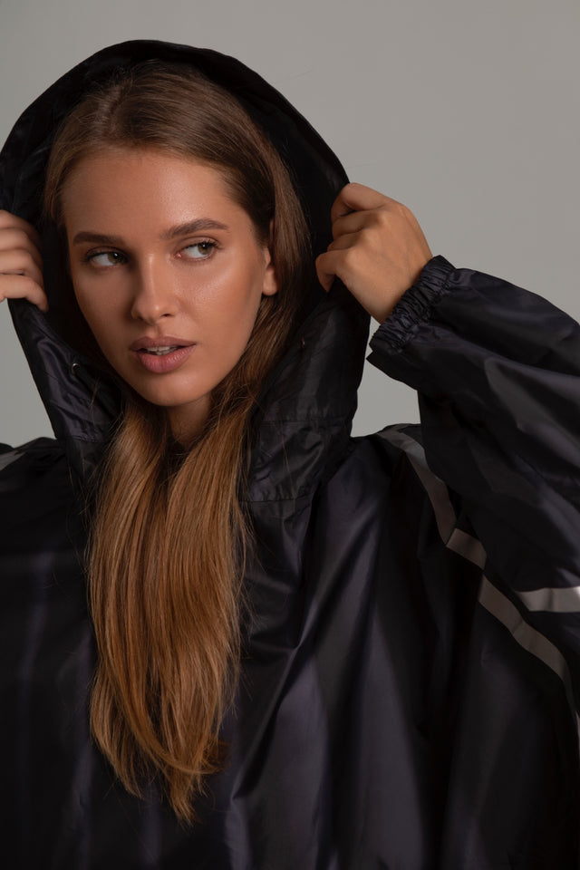 All-black raincoat