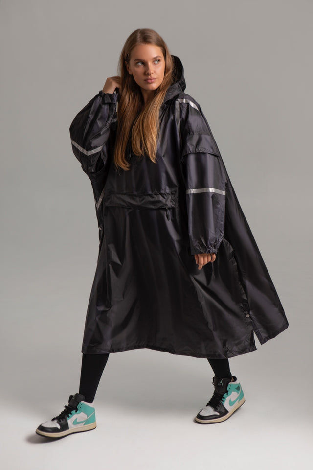 All-black raincoat