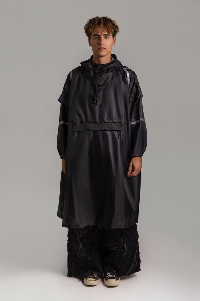 All-black raincoat